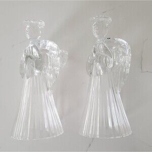 Angel Crystal Candle Holders Clear Set of 2 Holiday Christmas Decor Elegant